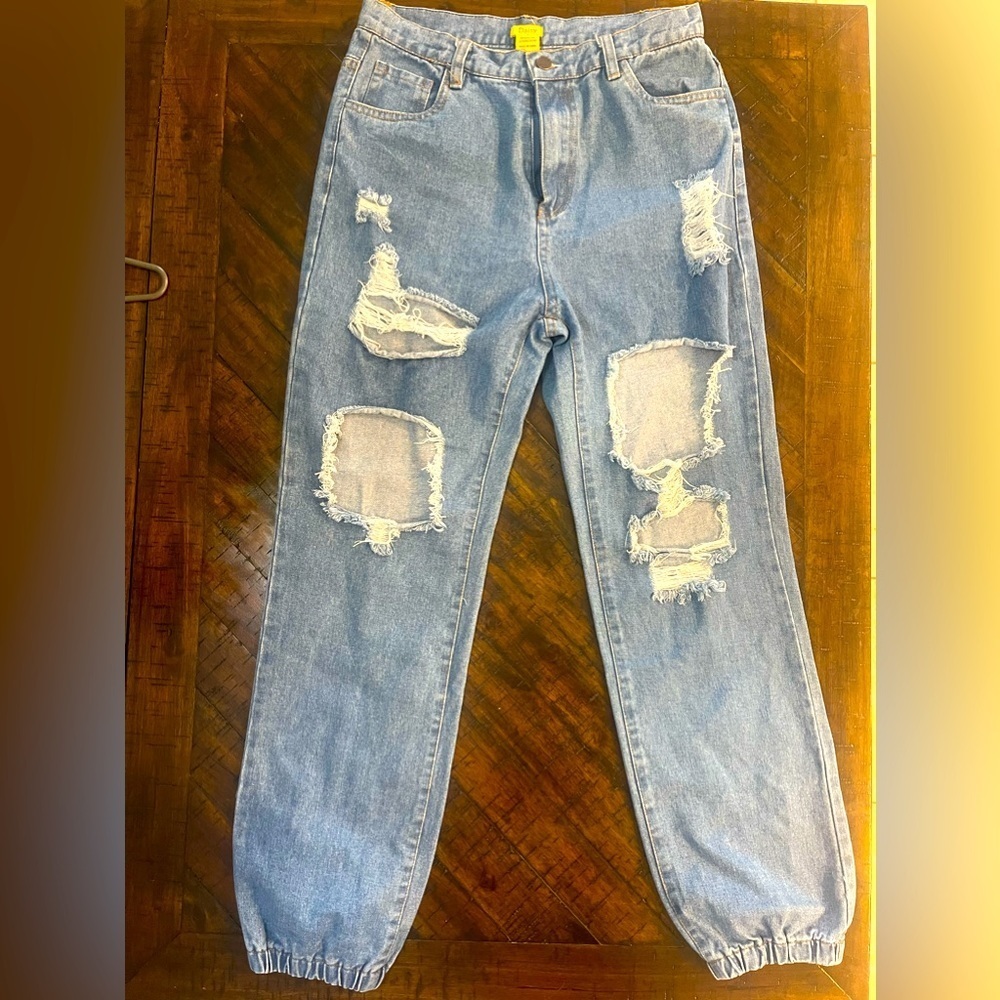 Daisy Distressed Denim Joggers - Size Medium